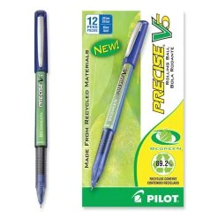 Pilot Precise V5 BeGreen Roller Ball Pen, Stick, Extra-Fine 0.5 Mm, Blue Ink, Blue Barrel, Dozen -Bostitch Shop 827007