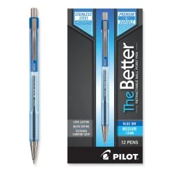 Pilot Better Ballpoint Pen, Retractable, Medium 1 Mm, Blue Ink, Translucent Blue Barrel, Dozen -Bostitch Shop 827037