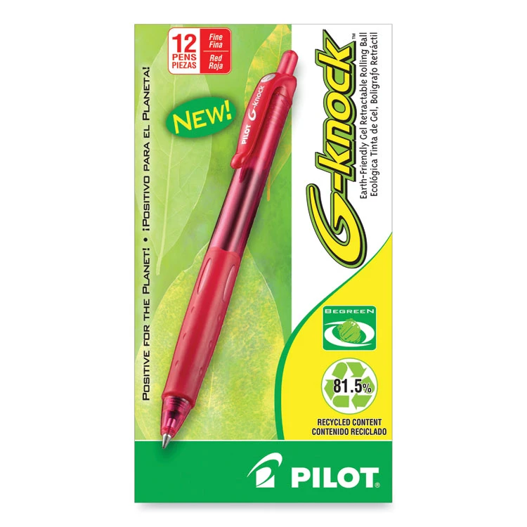 Pilot G-Knock BeGreen Gel Pen, Retractable, Fine 0.7 Mm, Red Ink, Red Barrel, Dozen 4 Pilot G-Knock BeGreen Gel Pen, Retractable, Fine 0.7 Mm, Red Ink, Red Barrel, Dozen - Image 2