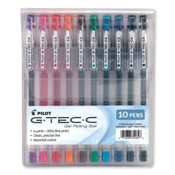 Pilot G-TEC-C Ultra Gel Pen With Convenience Pouch, Stick, Extra-Fine 0.4 Mm, Assorted Ink Colors, Clear Barrel, 10/Pack