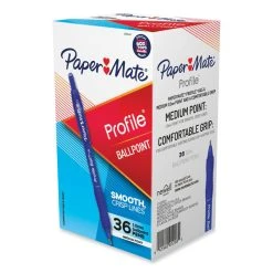 Paper Mate Profile Ballpoint Pen, Retractable, Medium 1 Mm, Blue Ink, Translucent Blue Barrel, 36/Pack