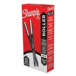 Sharpie® Roller Professional Design Roller Ball Pen, Stick, Fine 0.5 Mm, Black Ink, Black Barrel, Dozen