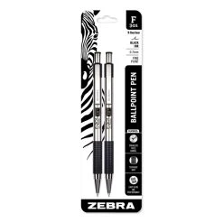 Zebra F-301 Ballpoint Pen, Retractable, Fine 0.7 Mm, Black Ink, Stainless Steel/Black Barrel, 2/Pack