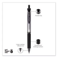 Uniball® Signo Gel Pen, Retractable, Medium 0.7 Mm, Black Ink, Black/Metallic Accents Barrel, Dozen -Bostitch Shop 841354