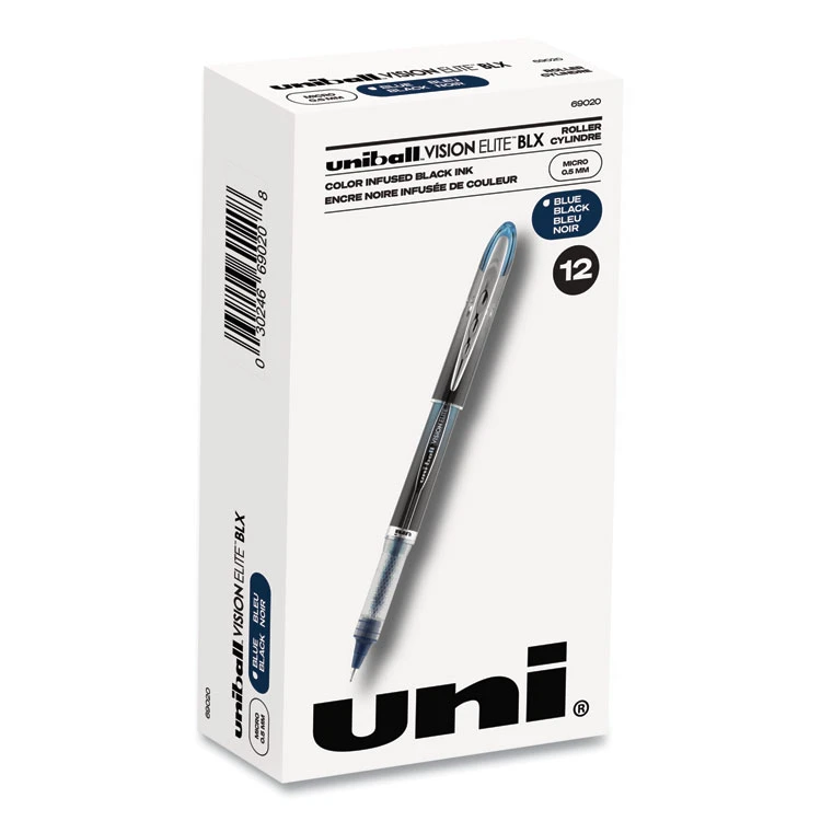 Uniball® VISION ELITE Roller Ball Pen, Stick, Extra-Fine 0.5 Mm, Blue-Black Ink, Black/Blue Barrel 3 Uniball® VISION ELITE Roller Ball Pen, Stick, Extra-Fine 0.5 Mm, Blue-Black Ink, Black/Blue Barrel