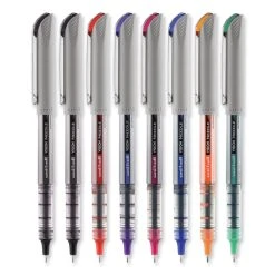 Uniball® VISION Needle Roller Ball Pen, Stick, Fine 0.7 Mm, Assorted Ink Colors, Silver Barrel, 8/Pack -Bostitch Shop 841972