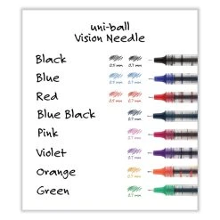Uniball® VISION Needle Roller Ball Pen, Stick, Fine 0.7 Mm, Assorted Ink Colors, Silver Barrel, 8/Pack -Bostitch Shop 841976
