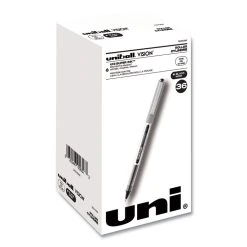 Uniball® VISION Roller Ball Pen, Stick, Fine 0.7 Mm, Black Ink, Silver Barrel, 36/Pack