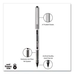 Uniball® VISION Roller Ball Pen, Stick, Fine 0.7 Mm, Black Ink, Silver Barrel, 36/Pack -Bostitch Shop 842190
