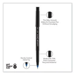 Uniball® ONYX Roller Ball Pen, Stick, Micro 0.5 Mm, Blue Ink, Black Matte Barrel, Dozen -Bostitch Shop 844128