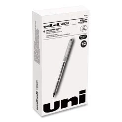 Uniball® VISION Roller Ball Pen, Stick, Fine 0.7 Mm, Black Ink, Black/Gray Barrel, Dozen