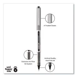 Uniball® VISION Roller Ball Pen, Stick, Fine 0.7 Mm, Black Ink, Black/Gray Barrel, Dozen -Bostitch Shop 844238