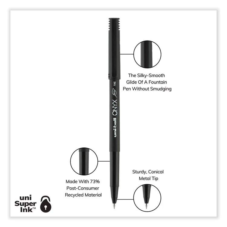 Uniball® ONYX Roller Ball Pen, Stick, Fine 0.7 Mm, Black Ink, Black Matte Barrel, Dozen 12 Uniball® ONYX Roller Ball Pen, Stick, Fine 0.7 Mm, Black Ink, Black Matte Barrel, Dozen - Image 10