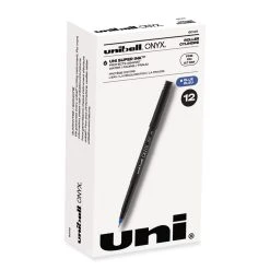 Uniball® ONYX Roller Ball Pen, Stick, Fine 0.7 Mm, Blue Ink, Black Matte Barrel, Dozen