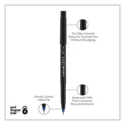 Uniball® ONYX Roller Ball Pen, Stick, Fine 0.7 Mm, Blue Ink, Black Matte Barrel, Dozen -Bostitch Shop 844295