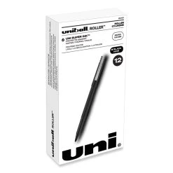 Uniball® Roller Ball Pen, Stick, Micro 0.5 Mm, Black Ink, Black Matte Barrel, Dozen
