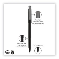 Uniball® Roller Ball Pen, Stick, Micro 0.5 Mm, Black Ink, Black Matte Barrel, Dozen -Bostitch Shop 846060