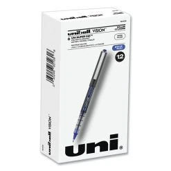 Uniball® VISION Roller Ball Pen, Stick, Micro 0.5 Mm, Blue Ink, Blue/Gray Barrel, Dozen