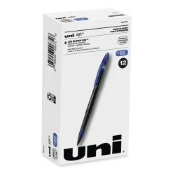 Uniball® AIR Porous Roller Ball Pen, Stick, Medium 0.7 Mm, Blue Ink, Black Barrel, Dozen