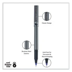 Uniball® Deluxe Roller Ball Pen, Stick, Micro 0.5 Mm, Blue Ink, Metallic Gray Barrel, Dozen -Bostitch Shop 848739