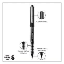 Uniball® VISION Roller Ball Pen, Stick, Micro 0.5 Mm, Black Ink, Black/Gray Barrel, Dozen -Bostitch Shop 848775