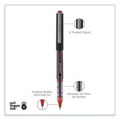 Uniball® VISION Roller Ball Pen, Stick, Micro 0.5 Mm, Red Ink, Gray/Red Barrel, Dozen -Bostitch Shop 848783