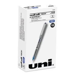Uniball® VISION Roller Ball Pen, Stick, Fine 0.7 Mm, Blue Ink, Blue/Gray Barrel, Dozen