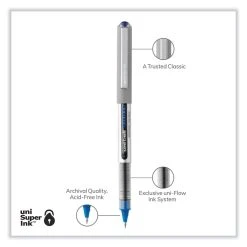 Uniball® VISION Roller Ball Pen, Stick, Fine 0.7 Mm, Blue Ink, Blue/Gray Barrel, Dozen -Bostitch Shop 848792