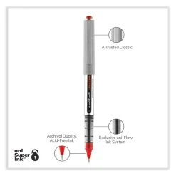 Uniball® VISION Roller Ball Pen, Stick, Fine 0.7 Mm, Red Ink, Gray/Red Barrel, Dozen -Bostitch Shop 848801