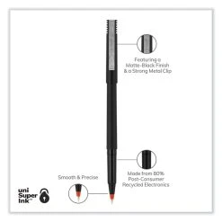 Uniball® Roller Ball Pen, Stick, Micro 0.5 Mm, Red Ink, Black Matte Barrel, Dozen -Bostitch Shop 848810