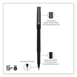 Uniball® Roller Ball Pen, Stick, Micro 0.5 Mm, Green Ink, Black Matte Barrel, Dozen -Bostitch Shop 848818