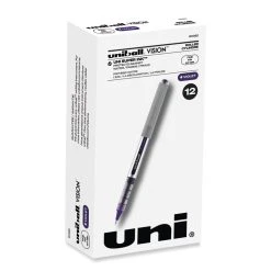 Uniball® VISION Roller Ball Pen, Stick, Fine 0.7 Mm, Majestic Purple Ink, Gray Barrel, Dozen