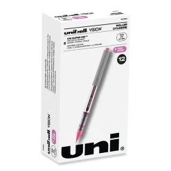 Uniball® VISION Roller Ball Pen, Stick, Fine 0.7 Mm, Pink Ink, Gray Barrel, Dozen