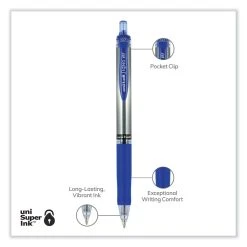 Uniball® Signo Gel Pen, Retractable, Medium 0.7 Mm, Blue Ink, Blue/Metallic Accents Barrel, Dozen -Bostitch Shop 848888