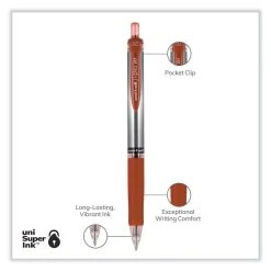 Uniball® Signo Gel Pen, Retractable, Medium 0.7 Mm, Red Ink, Red/Metallic Accents Barrel, Dozen -Bostitch Shop 848896