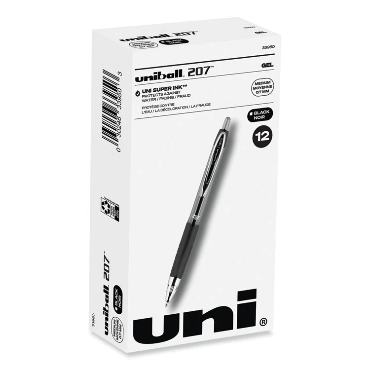 Uniball® Signo 207 Gel Pen, Retractable, Medium 0.7 Mm, Black Ink, Smoke/Black Barrel, Dozen 3 Uniball® Signo 207 Gel Pen, Retractable, Medium 0.7 Mm, Black Ink, Smoke/Black Barrel, Dozen