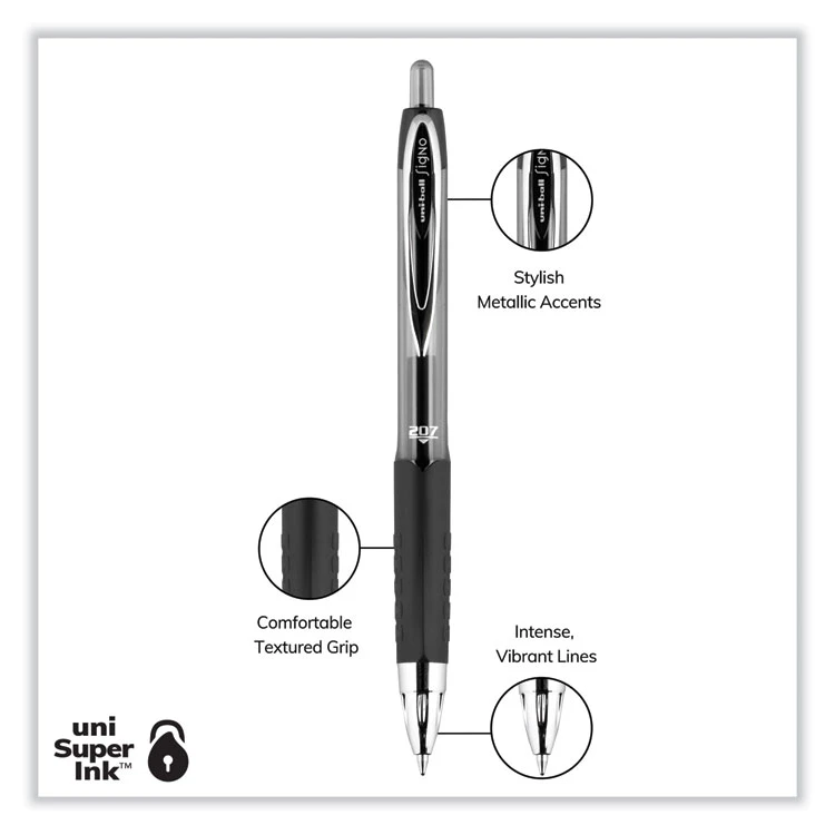 Uniball® Signo 207 Gel Pen, Retractable, Medium 0.7 Mm, Black Ink, Smoke/Black Barrel, Dozen 6 Uniball® Signo 207 Gel Pen, Retractable, Medium 0.7 Mm, Black Ink, Smoke/Black Barrel, Dozen - Image 4