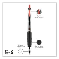 Uniball® Signo 207 Gel Pen, Retractable, Medium 0.7 Mm, Red Ink, Smoke/Black/Red Barrel, Dozen -Bostitch Shop 850020