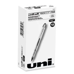 Uniball® VISION ELITE Roller Ball Pen, Stick, Bold 0.8 Mm, Black Ink, White/Black Barrel
