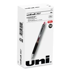 Uniball® Signo 207 Gel Pen, Retractable, Micro 0.5 Mm, Red Ink, Smoke/Black/Red Barrel, Dozen