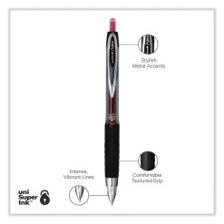 Uniball® Signo 207 Gel Pen, Retractable, Micro 0.5 Mm, Red Ink, Smoke/Black/Red Barrel, Dozen -Bostitch Shop 850088