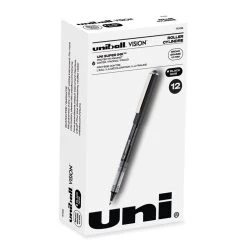 Uniball® VISION Roller Ball Pen, Stick, Bold 1 Mm, Black Ink, Black Barrel, Dozen