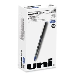 Uniball® VISION Roller Ball Pen, Stick, Bold 1 Mm, Blue Ink, Black/Blue Barrel, Dozen