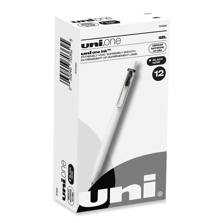 Uniball® UniONE Gel Pen, Retractable, Medium 0.7 Mm, Black Ink, White Barrel, Dozen 3 Uniball® UniONE Gel Pen, Retractable, Medium 0.7 Mm, Black Ink, White Barrel, Dozen