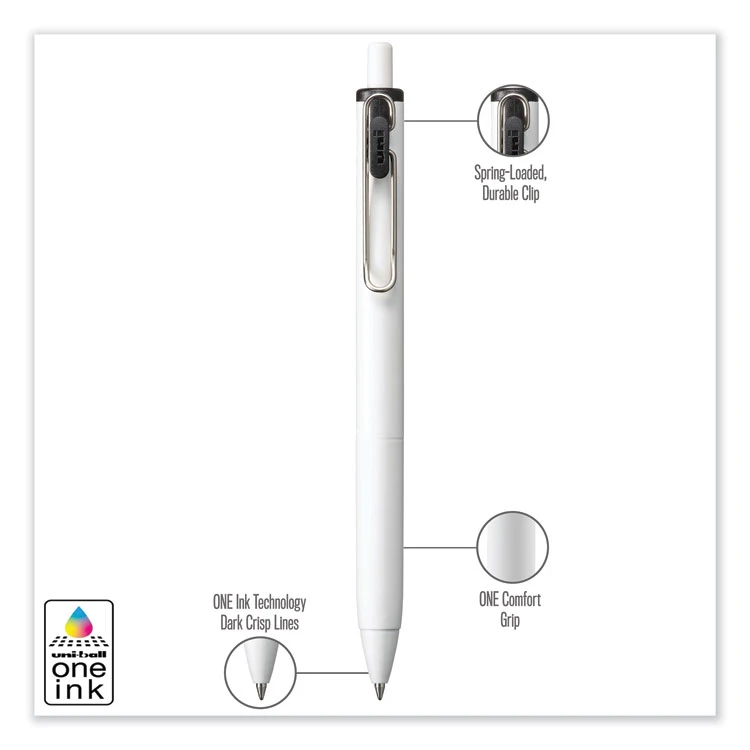 Uniball® UniONE Gel Pen, Retractable, Medium 0.7 Mm, Black Ink, White Barrel, Dozen 6 Uniball® UniONE Gel Pen, Retractable, Medium 0.7 Mm, Black Ink, White Barrel, Dozen - Image 4