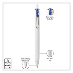 Uniball® UniONE Gel Pen, Retractable, Medium 0.7 Mm, Blue Ink, White Barrel, Dozen -Bostitch Shop 850230