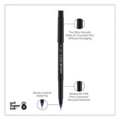 Uniball® ONYX Roller Ball Pen, Stick, Fine 0.7 Mm, Blue Ink, Black Matte Barrel, 72/Pack -Bostitch Shop 850395